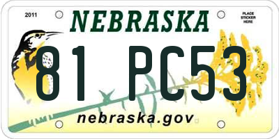 NE license plate 81PC53