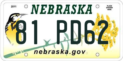 NE license plate 81PD62