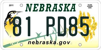 NE license plate 81PD85