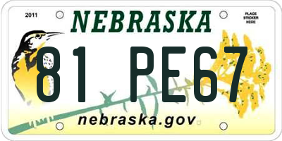 NE license plate 81PE67