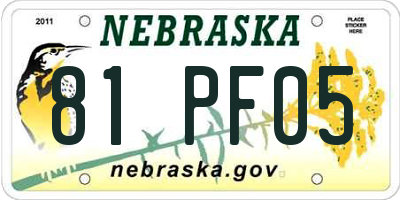 NE license plate 81PF05