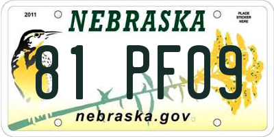 NE license plate 81PF09