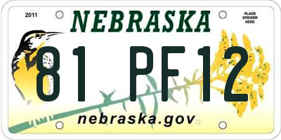 NE license plate 81PF12