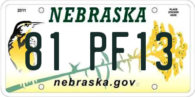 NE license plate 81PF13