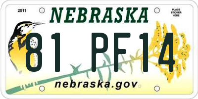 NE license plate 81PF14