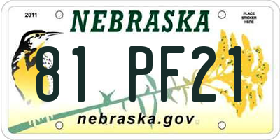 NE license plate 81PF21