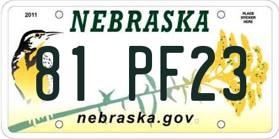 NE license plate 81PF23