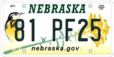 NE license plate 81PF25
