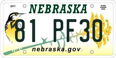 NE license plate 81PF30