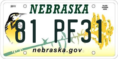 NE license plate 81PF31