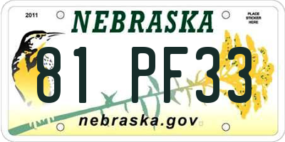 NE license plate 81PF33