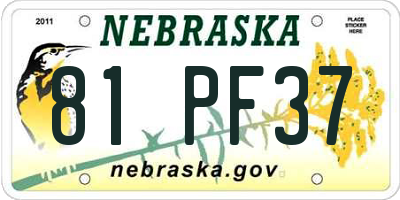 NE license plate 81PF37