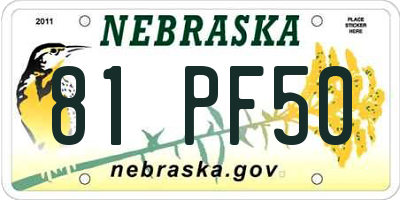 NE license plate 81PF50