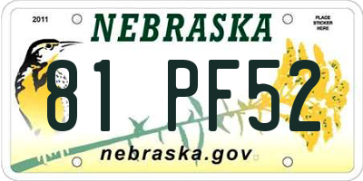 NE license plate 81PF52