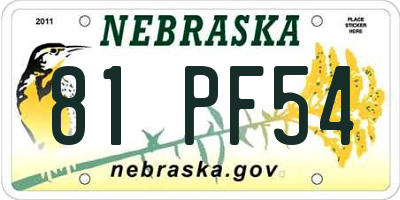 NE license plate 81PF54