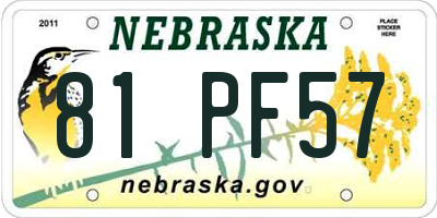 NE license plate 81PF57