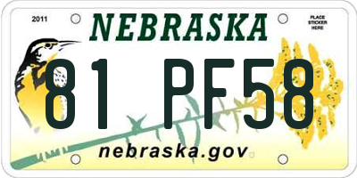 NE license plate 81PF58