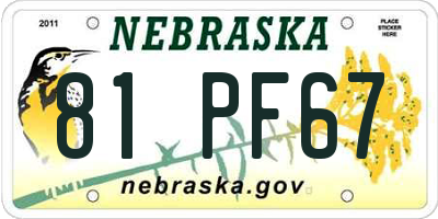 NE license plate 81PF67