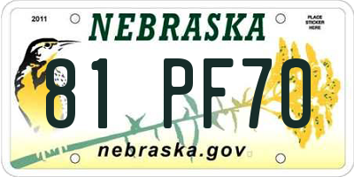 NE license plate 81PF70