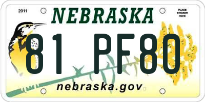 NE license plate 81PF80