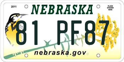 NE license plate 81PF87