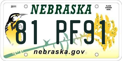 NE license plate 81PF91