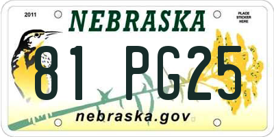 NE license plate 81PG25