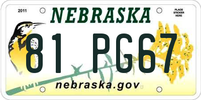 NE license plate 81PG67