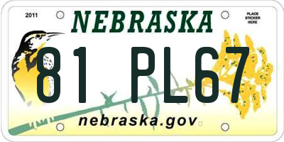 NE license plate 81PL67