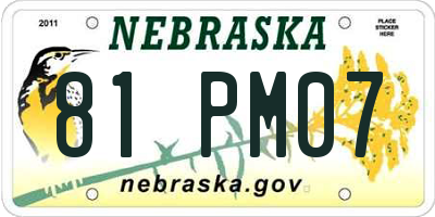NE license plate 81PM07