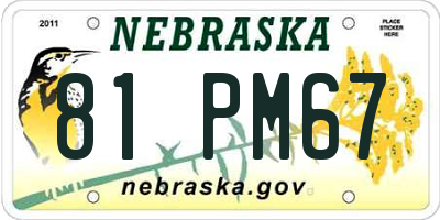 NE license plate 81PM67