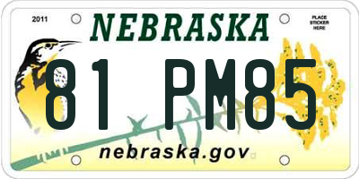 NE license plate 81PM85