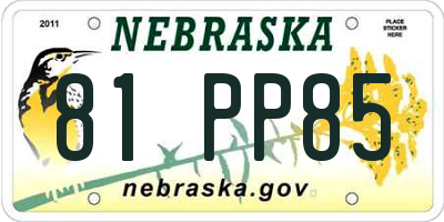NE license plate 81PP85