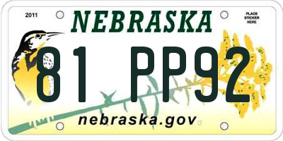 NE license plate 81PP92