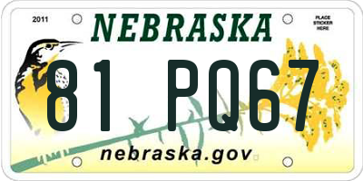 NE license plate 81PQ67