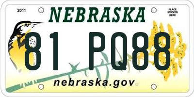 NE license plate 81PQ88