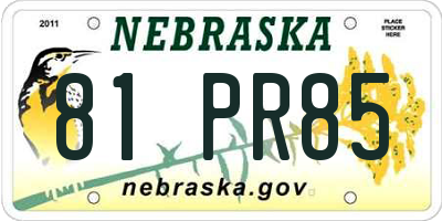 NE license plate 81PR85