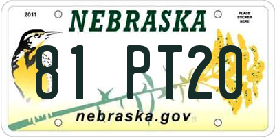 NE license plate 81PT20