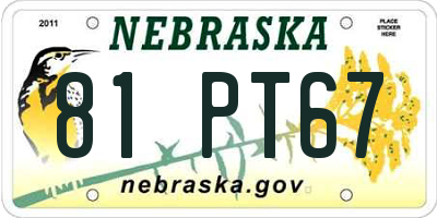 NE license plate 81PT67