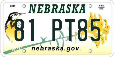 NE license plate 81PT85