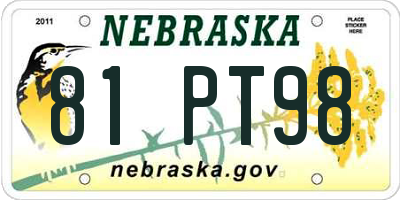 NE license plate 81PT98