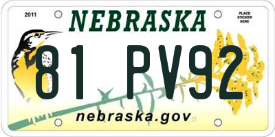 NE license plate 81PV92