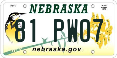 NE license plate 81PW07
