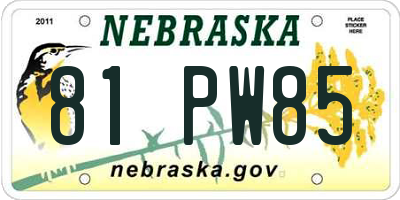 NE license plate 81PW85