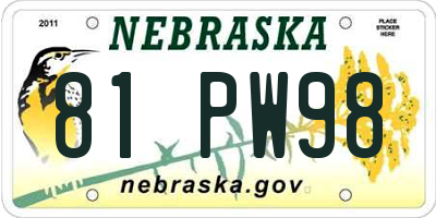 NE license plate 81PW98