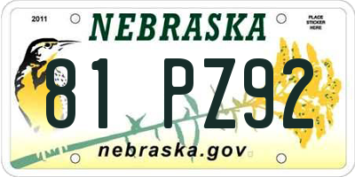 NE license plate 81PZ92