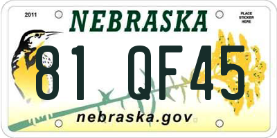 NE license plate 81QF45