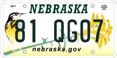 NE license plate 81QG07