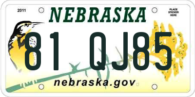 NE license plate 81QJ85