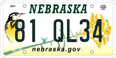 NE license plate 81QL34